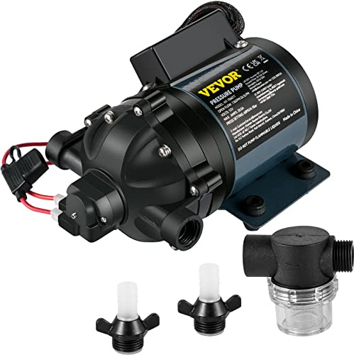 VEVOR Pompe à Eau 12 V CC Pompe Lavage de Voiture Auto-Amorçante 240 W Haute Pression 4,1 bar 31,8 L/min Hauteur de Levage 3 m avec 2 Filetages Femelles et 1 Mâle 1,27 cm pour Camping-Car Bateau Yacht