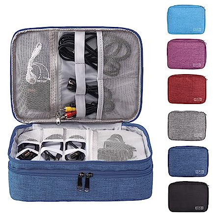 LTLSZRN Borsa Accessori Elettronici,Borsa Organizer per Cavi Elettrici,Organizer Cavi,Organizzatore Multifunzione per Fotocamera Disco,Elettronica Viaggio Custodia Organizzatore(3 strati blu navy)