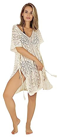 Gräfenstayn Strandkleid Damen gestrickt - Oeko-Tex Standard - Perfekt als Strandponcho oder Cover-up Bikini, Badeanzug - Strandtunika (S-M Creme-beige)