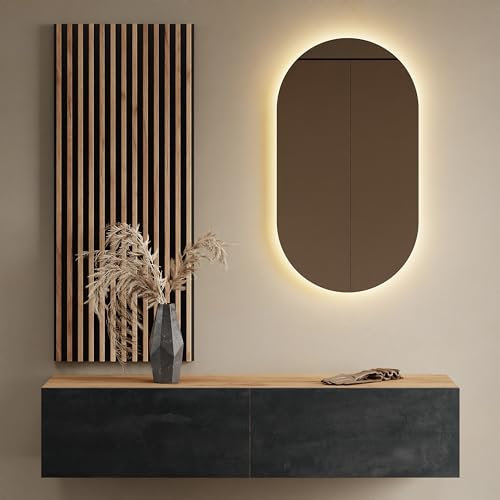 Planetmöbel Flur Möbel Garderobe 1x 140cm Gold Eiche/schwarz Charcoal, Wandpaneel 50cm Gold Eiche/Anthrazit mit Spiegel 50cm (ohne LED), Wandgarderobe 32,5H x 140B x 37,8T cm