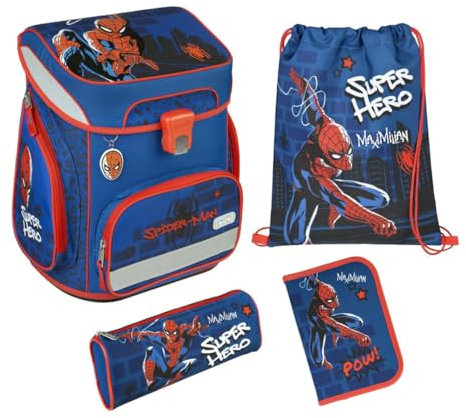 Undercover Schulranzen Set 5-TLG Spider-Man - Mit personalisiertem Inhalt Turnbeutel Federmappe mit Name - Schultasche 1. Klasse Grundschule Jungen