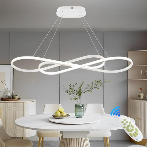 Qiaomao Lampada a Sospensione Lampada da Tavolo da Pranzo 57W Lampadario LED Dimmerabile Plafoniera Con Telecomando Doppio 8 design surround Soggiorno Lampada Regolabile Altezza Cucina Lampadari, Nero