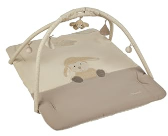 Sterntaler Spielbogen Schaf Flocke - Spielbogen aus samtigem Velour und bedrucktem Baumwoll Mischgewebe - Spieldecke Baby mit Bogen und Spielfiguren zum Abnehmen - Baby Spielzeug, beige