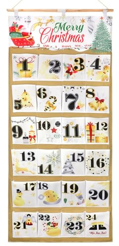 HOWAF Calendario Adviento Tela, 58 x 128 cm Calendario de Adviento 2024 Colgar en la Pared, Calendario Adviento para Rellenar con 24 Bolsillos, Calendario de Adviento DIY para Niños Mujer Hombre