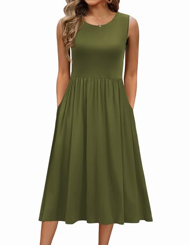 Zeagoo Vestidos Mujer Verano Sin Mangas Cuello Redondo Tirantes Vestido | de Playa Largo Elegante Floral Dress con Bolsillos S-XXL
