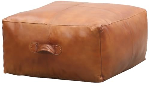 Marrakesch XXL Vintage Sitzkissen Hocker inklusive Füllung und aus echtem Leder | Pouf Sitzhocker Fjord in Cognac 60cm groß | Fußhocker Sitzsack als Skandinavische Schlafzimmer Wohnzimmer Deko