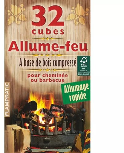 Encendedor de fuego natural x32 cubos de madera comprimida barbacoa chimenea encendido rápido y fácil paquete de 32 cubos