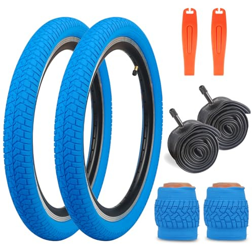 Lot de 2 pneus extérieurs de vélo 20x2.125 (2 Tires+2 Tubes+ 2 Levers-Blue, 20x2.125 inches)