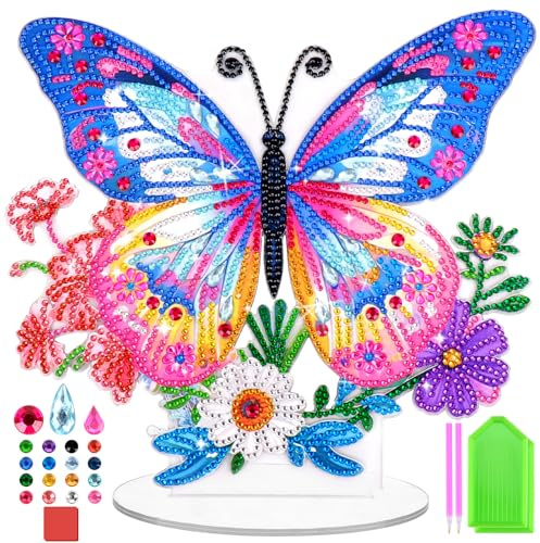 Homgaty Diamond Art Butterfly Kit, 9.8 x 8.8inch Double-Sided DIY Diamond Painting Crystal Art with Accessories, DIY Acrylic Board Gem Painting Craft Set