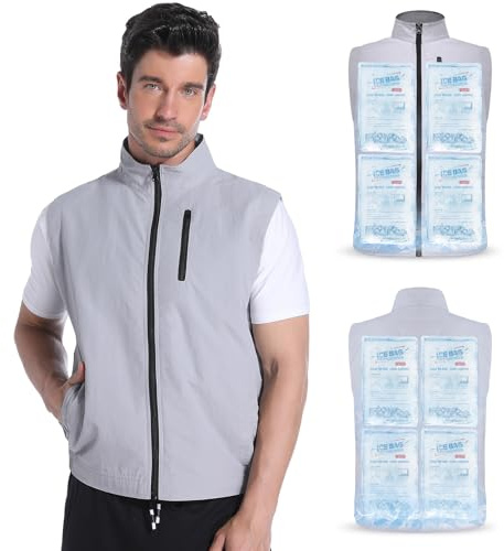 FERNIDA Gilet rafraîchissant, gilet de glace avec 24 sacs de glace pour l'été par temps chaud, cyclisme, pêche, chasse, travail, désherbage, hommes et femmes, sans manches, en nylon, vêtements frais