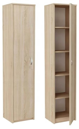 Armario de oficina multiusos con 1 puerta y 5 compartimentos, armario universal para oficina y hogar, 180 x 40 x 35 cm (Sonoma)