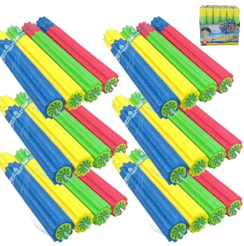 AMATOYS 24 Pistolas - Pistola De Agua De Espuma para Niños - Lanzador Divertido Y Seguro - Juguete De Verano para Playa, Piscina Y Jardín - Fácil De Usar - Colores Surtidos - 30 x 5 cm