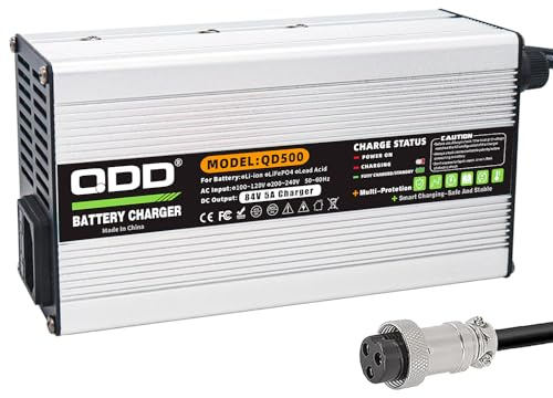 QDD Cargador de batería de 84 V 5 A, seguro y eficiente, apto para baterías de litio 20S 72 V, con ventilador de refrigeración (GX16 1+3 enchufe)