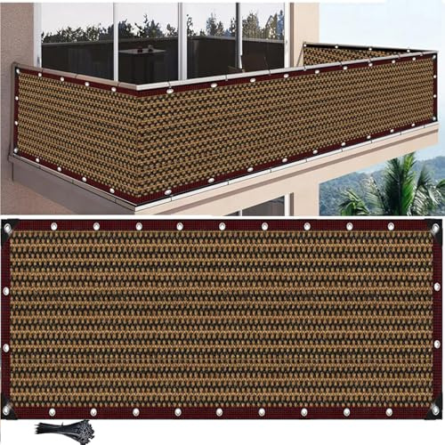 MAJINGC Privacidad de Balcón y Pantallas 0.9X3M ，Tela de privacidad Protección UV,Impermeable,Resistente al Viento,Malla de Ocultación para Jardín Exterior,con Ataduras de Cables Marrón