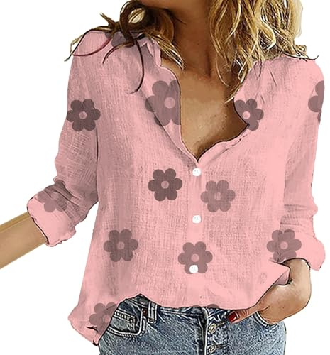 Boho blommig bomull linne skjorta blus topp - långärmad linne toppar för kvinnor UK lös passform - sommar arbete toppar enkla t-shirts semestertoppar strandskjortor sommarblusar damer bohotops fina