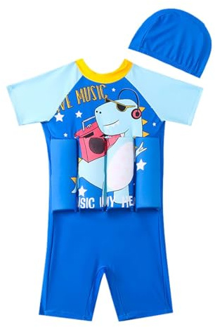 Float Suit - Traditional Kids Swimsuit for 4-8 Years with Adjustable Buoyancy/Removable Foam Floats - Super Soft, Flexible UV Sun Protection Floatsuit for Boys