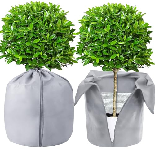 PATEMZON Lot de 2 Housses de Protection pour Plantes, Protection Hivernale pour Plantes, Fermeture Éclair + Cordon de Serrage, Toile Hivernage Plante Réutilisable, Voile d'Hivernage Extérieur (Gris)