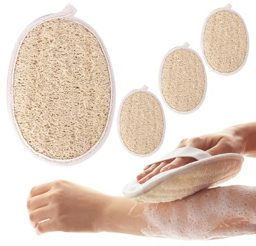 Zolventiq 4 Pack Exfoliating Loofah Sponges - Natural Fiber Exfoliating Scrubber Mitts for Face/Body, Gentle Skin Care (All Skin Types)