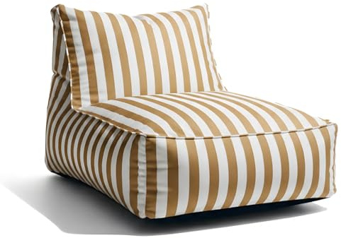 Gutekissen Sittningssäck för vuxna XXL, utomhussittningsdyna, väderbeständig, i randigt design, bekväm loungestol för terrass, balkong, trädgård och uteplats, uv-beständig, 72 x 102 x 65 cm (beige)