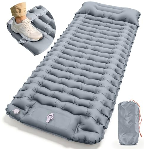 Camping Sleeping Mat with Built-in Foot Pump, 10 cm Thick, Connectable