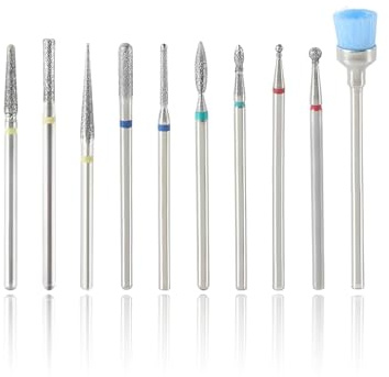 YAPKOLV Punte Fresa per Unghie Professionali, 10 Pezzi in Carburo di Tungsteno Argento per Rimozione Gel Acrilico, Manicure Pedicure, Durevoli per Lucidatura.