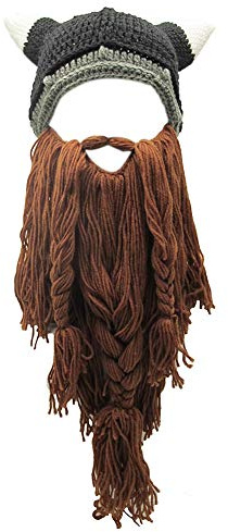 Xinqiao Bonnet Viking avec fausse barbe en tricot fait à la main pour homme, Barbe café, Taille unique
