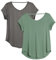 icyzone Damen Rückenfrei Yoga T-Shirt Kurzarm Sport Freizeit Tops Lose V-Ausschnitt Shirt, 2er Pack (M, Dunkelgrau/Grau-grün)