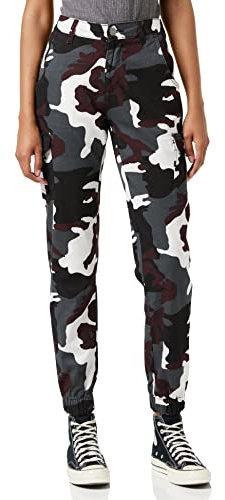 Urban Classics Damen Ladies High Waist Camo Cargo Pants Hose, Mehrfarbig (Wine 02244), W(Herstellergröße: 28)