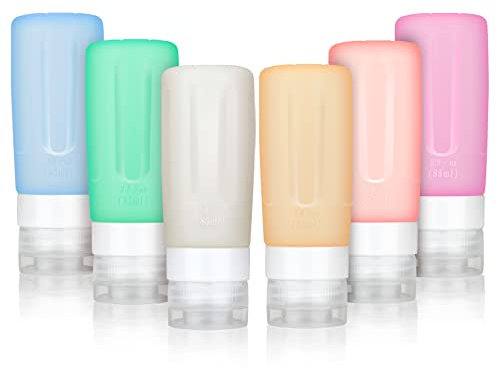 NASHONE Silikon Reiseflaschen Set, Auslaufsicher Reisebehälter für Shampoo, Spülung, Duschgel, Lotion, Toilettenartikel, Körperpflege, 6×85ml + Tasche