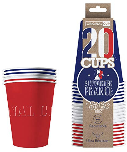 Confezione da 20 bicchieri francesi, bicchieri americani, 53 cl, colore blu, bianco, rosso, in cartone, birra pong di alta qualità, lenti riciclabili ultra resistenti, aperitivo, House Party |