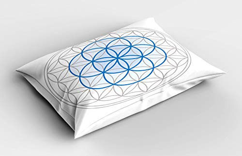ABAKUHAUS Blume des Lebens Kissenbezug, Ovaler Heiliger Knoten, Dekorativer Standard King Size Gedruckter Kissenbezug, 80 x 40 cm, Warme Taupe Blau