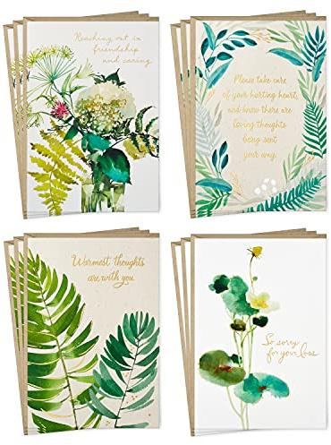 Hallmark Sympathy Cards Assortment, Watercolor Greenery (12 Assorted Thinking of You Cards with Envelopes)