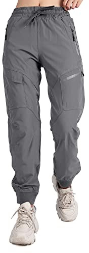 Singbring Women's Athletic Hiking Cargo Joggers Pants Outdoor Workout Lightweight Quick Dry UPF 50 Zipper Pockets (Gray88-M) Grey