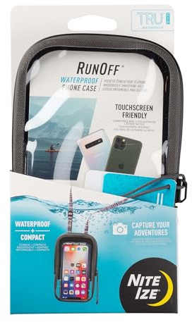 Nite Ize Runoff Étui de téléphone étanche avec Fermeture éclair TRU, Porte-Cartes et Cordon, Coque étanche IP67 pour iPhone/Galaxy/Pixel jusqu'à 16,8 cm de Haut, Tient dans Les Poches, Anthracite
