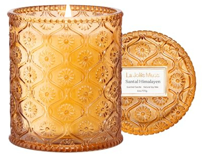 LA Jolie Muse Santal Himalayen Candle, Sandalwood Scented Candle, Candles for Home Scented, 6 oz 40 Hours Burn, Candles Gift for Women & Men