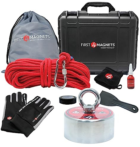 1,080kg Pull - Apex 360° Magnet Fishing Kit with Super High Power 75mm Neodymium Magnet | Gloves, Thread Locker, 20M Rope, Cloth, Bag, Tape and Branded Box | Recovery & Treasure Hunting