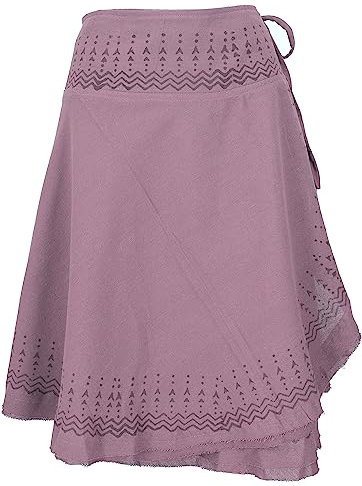 GURU SHOP Natürlicher Goa Sommerrock, Bedruckter Ethno Wickelrock, Damen, Altrosa, Baumwolle, Size:38, Röcke Alternative Bekleidung