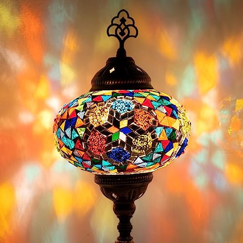 COOL MOSAIK Mosaiklampe Tischlampe Stehlampe L Glaskugel Mosaiklampe Handgefertigte Türkische Dekorative Mosaiklampe 10 Variationen Orientalische Marokkanische Mosailklampe (4-Mehrfarbig)