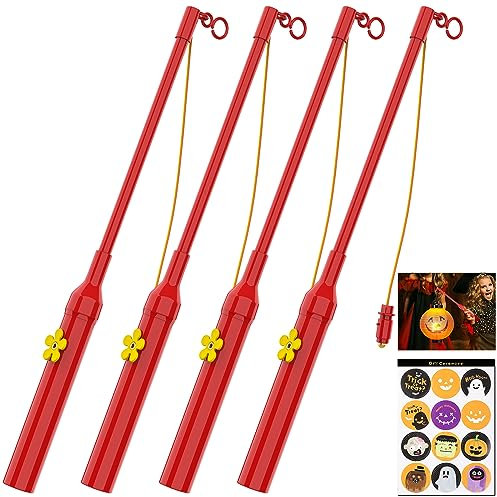Bigqin 4 Pièces Bâtons de Lanterne électrique LED 30cm de Longueur Lumière LED Jaune Chaud Bâton de Lanterne électrique pour Enfants Lanternes et Fêtes d'halloween, Rouge
