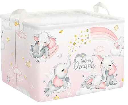 Clastyle Ceste Biancheria Bambini Animale Addormentato Cestino Giocattoli Vestiti Impermeabile per Ragazzo Ragazza Cestino Portaoggetti per Bagno Cameretta Bucato, Elefante, 40x30x30 cm