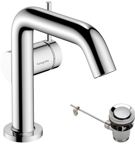 hansgrohe Tecturis S Fine - Waschtischarmatur mit Zugstange, energiesparend (CoolStart), Wasserhahn Bad mit Auslauf Höhe 110mm, Mischbatterie Waschbecken wassersparend (EcoSmart+), Chrom