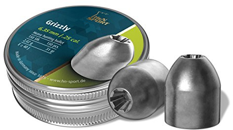 H&N Grizzly Hollowpoint Airgun Pellets, Ultra-Accurate & Heavy-Hitting for Long-Range Hunting.25 Caliber, 31 Grains (150 Count), Model: PY-P-1225 (2 Pack)