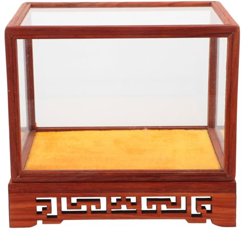 Zerodeko Transparent Display Box Clear Glass Dome Cloche with Rustic Wooden Base and Antique Display Shelf Wooden Display Cabinet Vase Base Glass Dome with Crafts -