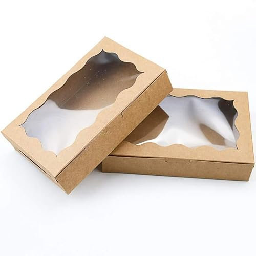 DAKLUNAR 20 Stück Keksschachtel mit Sichtfenster Braune Papier Cupcake Box Kraftpapier Gebäckkarton 17,8 x 11 x 3,9 cm Tortenschachtel mit Klarem Fenster Karton Snackbox Desserts Muffin Transportbox