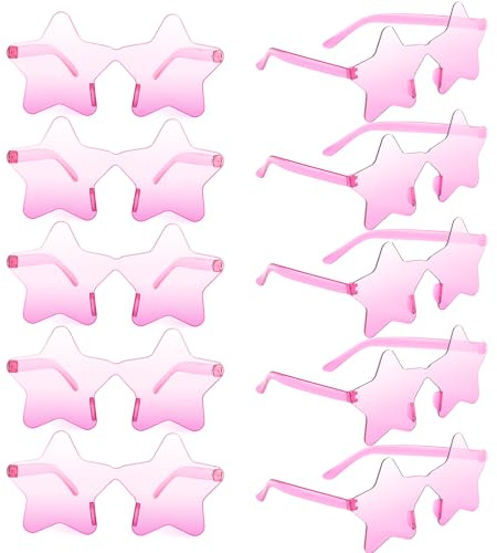 BOUBONI Lunettes de Soleil Étoiles Transparentes sans Monture en Forme de Pentagramme Lunettes de Soleil en Vrac Lunettes de Fête pour Femmes (10, Light Pink)