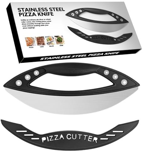 KUONIIY Tagliapizza Rocker, Tagliapizza con coperchio per cuocere la pizza, torta, lama ultra affilata in acciaio inox premium, 29 cm, nero
