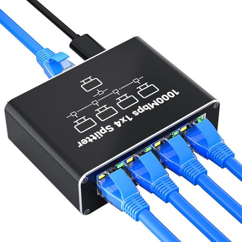 NEUTYPECHIC Splitter Ethernet 1 a 4, 1000Mbps LAN Switch 4 Puerto, 1000Mbps Switch Ethernet RJ45 Hub rj45 con tipo C para computadora, concentrador, interruptor, enrutador, decodificador, televisión