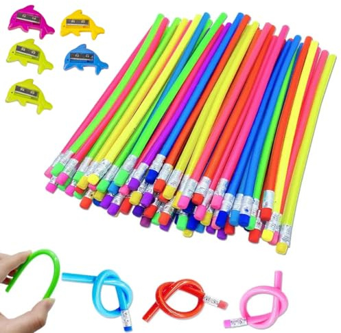 CPJJ 20 Soporte Lápices Flexibles en Color, Lápices Flexibles y Goma, Doblar Lapiz,5 rodillos para lápices Lápiz Curvador Duradero Lápices Mágicos para Niños, Colegios
