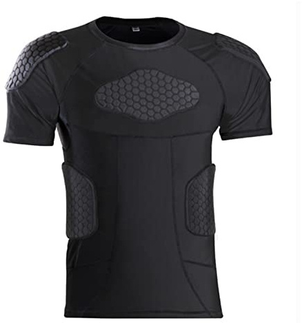 Hotfiary Mens Acolchada Fútbol Camisa de compresión de Manga Corta, Jóvenes Adolescentes Pecho Costilla Protector, Rugbys Safe Guard Tops Esternón Camisa para Paintball Béisbol Softball