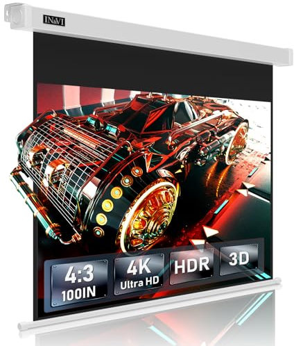 IN&VI ALR Beamer Leinwand Elektrisch Mit Fernbedienung, 4K HD 100 Zoll Format 4:3, Motor Leinwand für Heimkino und Präsentation, Decken-/ Wand-Montage